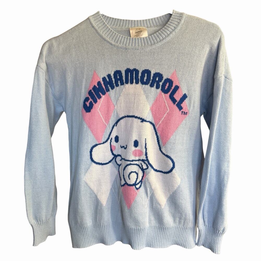 Cinnamoroll by Sanrio Women's Sweater Small Blue Pink Argyle Hello Kitty